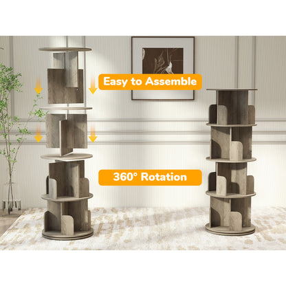 Boekenrek – Boekenkast – Boekenplank – Opbergrek – Vakkenkast – 4-laags Draaibaar – Stevig Hout – 360° Rotatie – Vrijstaand – 132x46x46 cm