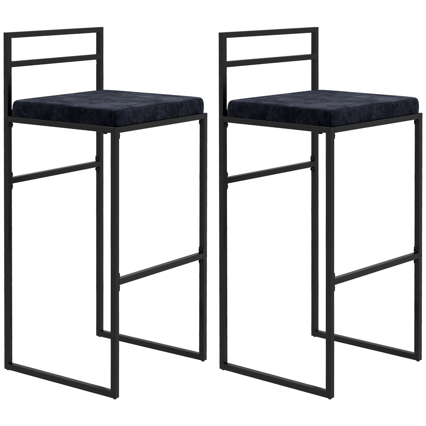 Barstoel – Barkruk – Hoge Stoel – Keukenstoel – Barstoel Set – Zwarte Velvet Zitting – Stalen Frame Met Voetsteun