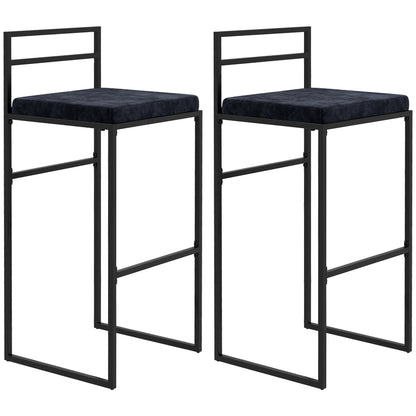 Barstoel – Barkruk – Hoge Stoel – Keukenstoel – Barstoel Set – Zwarte Velvet Zitting – Stalen Frame Met Voetsteun