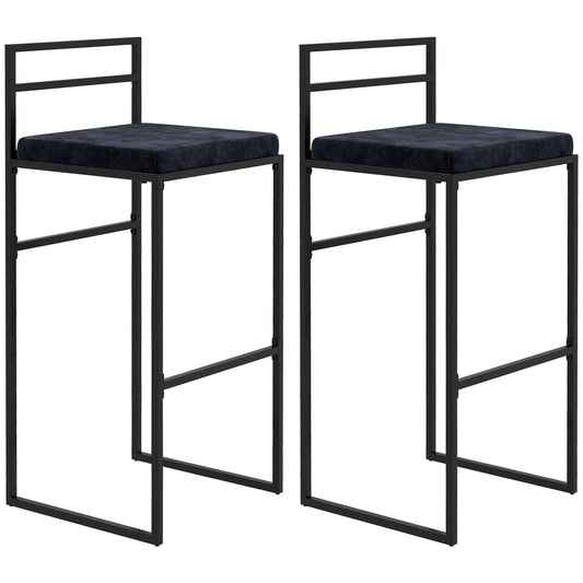 Barstoel – Barkruk – Hoge Stoel – Keukenstoel – Barstoel Set – Zwarte Velvet Zitting – Stalen Frame Met Voetsteun