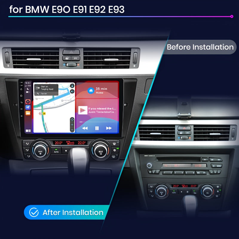 Autoradio BMW 3-Serie – 2-DIN Multimedia Speler – Navigatie Systeem – Touchscreen Radio – Draadloze CarPlay Android Auto – 9 Inch HD Display – 4GB RAM 64GB Opslag