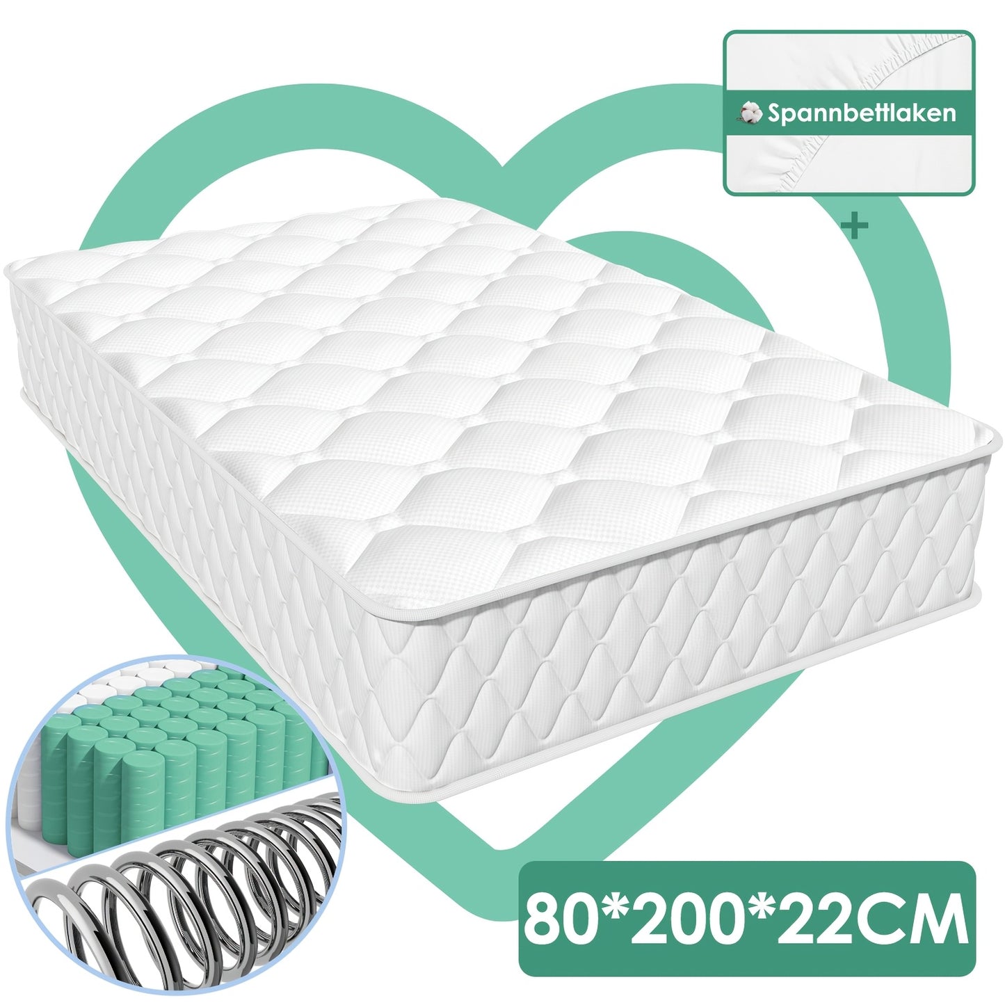Gronfont Ergonomic 7-Zone Pocket Spring Mattress with Fitted Sheet - Single/Double//Queen Size (90x200/120x200/140x200/160x200cm), Medium Firm H3 Bed Suitable for Adults, & Spinal