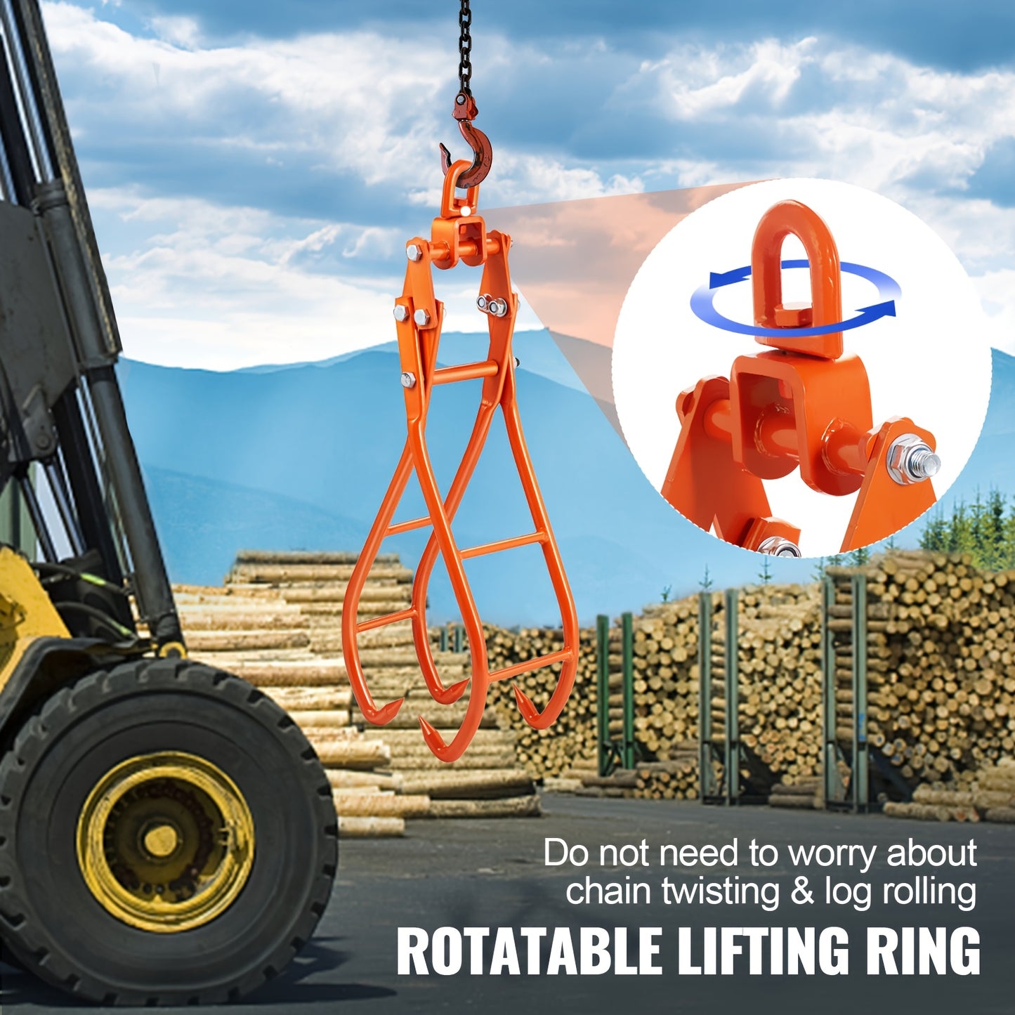 Hijsklem – Houtklem – Rotatieklem – Houtliftklem – Draaibare Klem – 71,12 cm – 360° Draaibaar – Heavy-Duty Staal Met Oranje Coating