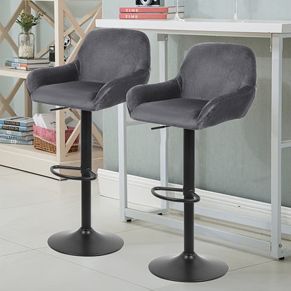 2pcs Luxe Velvet Bar Stools With Armrests - Extra-Wide For 90cm Counter Height Island Stools, Certified Upholstery & Ergonomic Design For Modern Kitchens & Dining Rooms