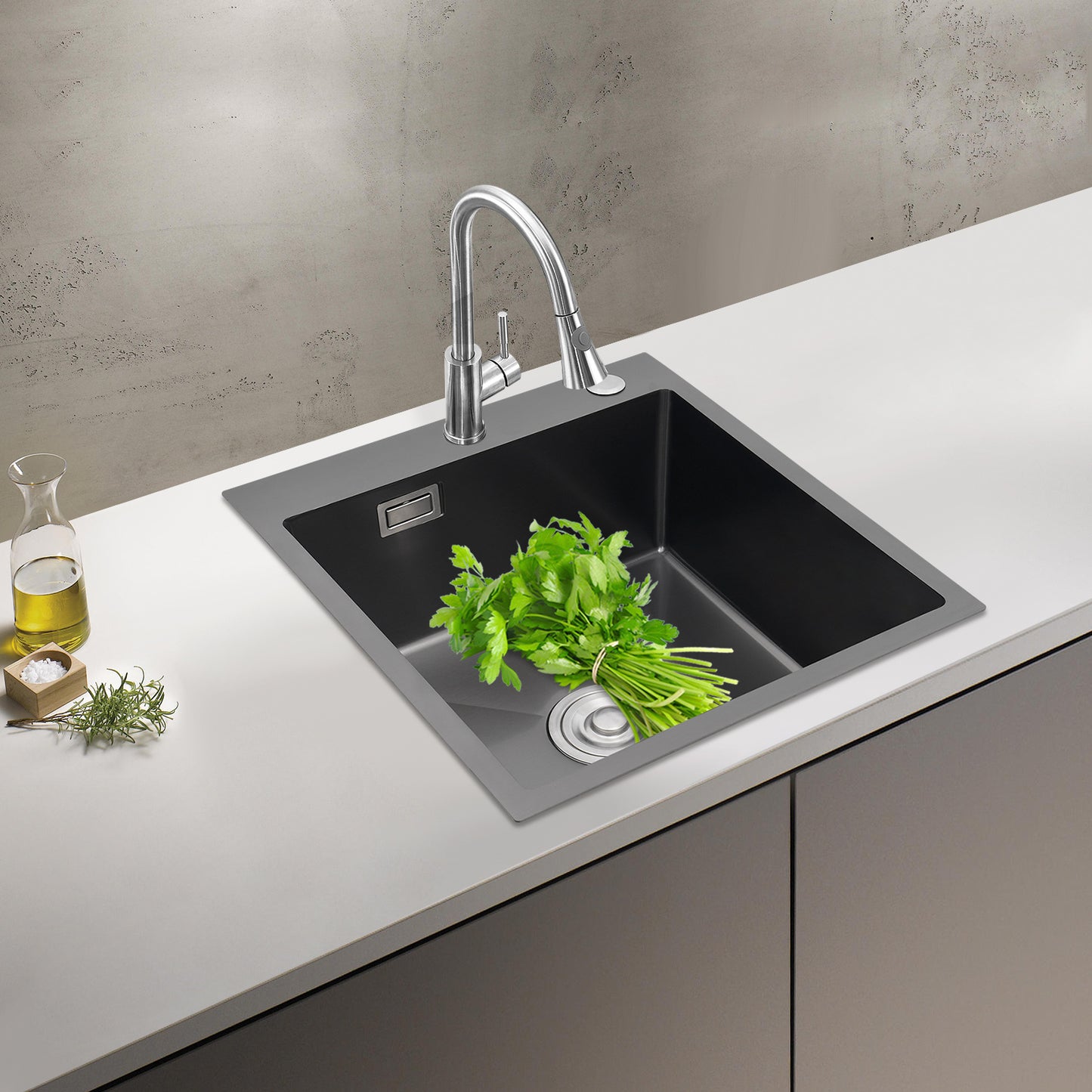 RVS Keukenspoelbak – Spoelbak RVS – Inbouw Spoelbak – Werkblad Spoelbak – Enkele Kom – 201 Roestvrij Staal – Anti-Overloop Ontwerp – Geluidsisolatie – 50x45x20 cm – Geborstelde Afwerking