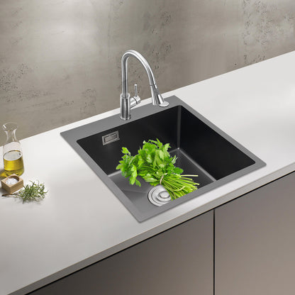 RVS Keukenspoelbak – Spoelbak RVS – Inbouw Spoelbak – Werkblad Spoelbak – Enkele Kom – 201 Roestvrij Staal – Anti-Overloop Ontwerp – Geluidsisolatie – 50x45x20 cm – Geborstelde Afwerking