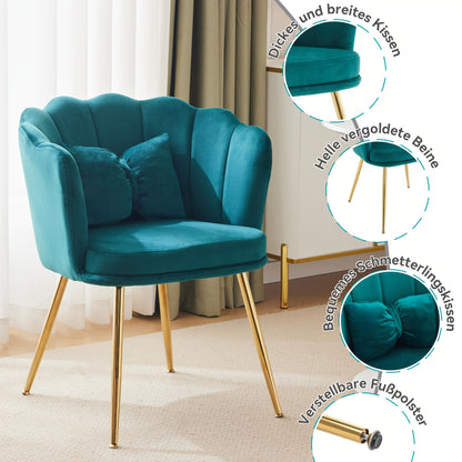 Velvet Fauteuil – Fluwelen Stoel – Lounge Chair – Design Fauteuil – Accentstoel – Luxe Blauw – Goud Metalen Poten – Bloemvormige Rugleuning – Comfortabel Gepolsterd Zitkussen