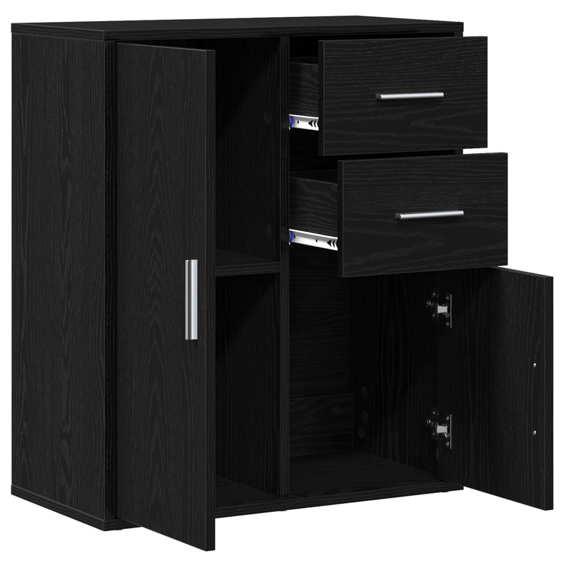 Modern Black Oak Sideboard with Removable Storage Drawers & Doors - 60x31x70cm, Minimalist Design for Living Room, Bedroom, Office - Durable Wood Furniture, Bedroom Organizer, Contemporary Furniture, Sleek Furniture, Sturdy C