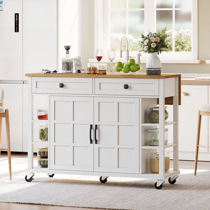 Foldable Kitchen Island Cart with Worktop - Heavy-Duty Metal Rolling Cabinet, 2 Drawers & Open Shelf, Space-Saving Mobile Kitchen Organizer with Easy Assembly for Small Spaces, Modern - Ideal for Kitchen, Dining Room, Living