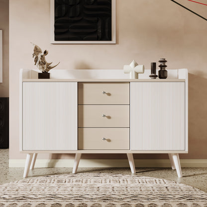 Wandkast – Opbergkast – Dressoir – Kast – Sideboard – Wit Met Natuurlijk Bamboe – 3 Lades Met Ruime Opbergruimte – Compact 117,5 cm
