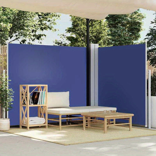Retractable Windshield 180x600cm Blue Removable Temporary Outdoor Privacy Screen - 81- Light Blocking Fabric, Weather-Resistant with Easy Installation for Patio, Balcony, Garden & Poolside, Patio Decor, Balcony Cover, Flexibl