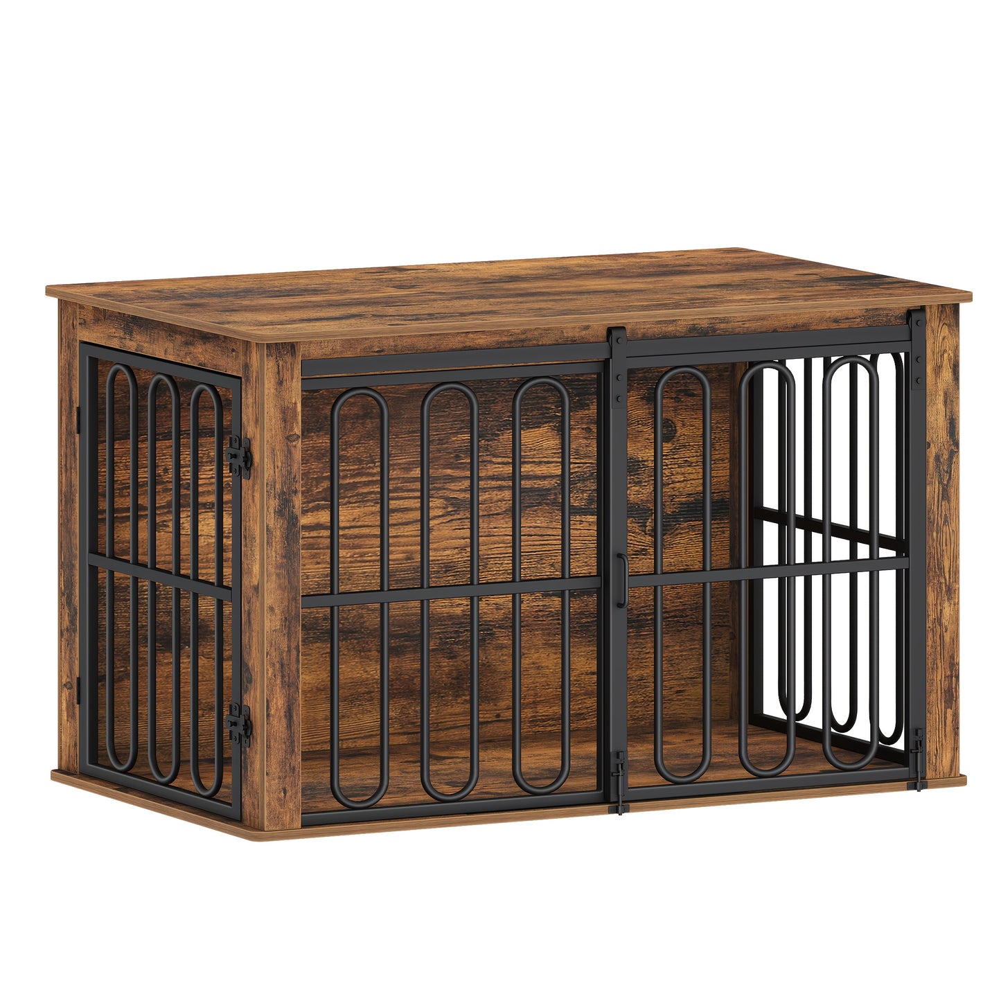 Heavy-Duty Wooden Dog Crate Furniture - Dual-Purpose Pet Cage & Side Table with Sliding Doors, Large Entry/Exit, Sturdy Wooden Construction, Space-Saving Design for Small/Medium/Large Dogs - Ideal for Living Room, Bedroom, Of