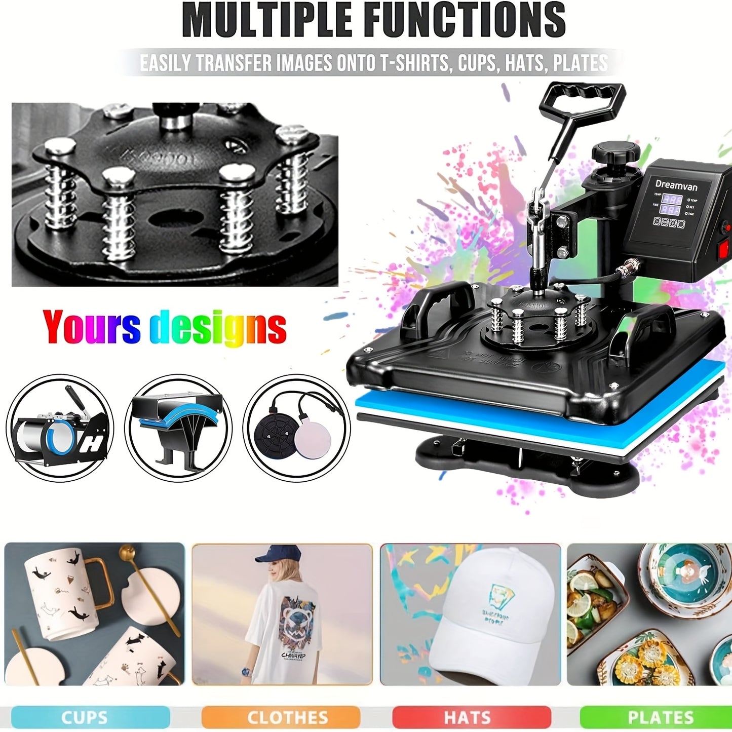Transferpers – Hittepers – Hittepers Machine – 5-in-1 Heat Press – T-shirt Pers – Aluminium Behuizing – Digitale Temperatuurregeling