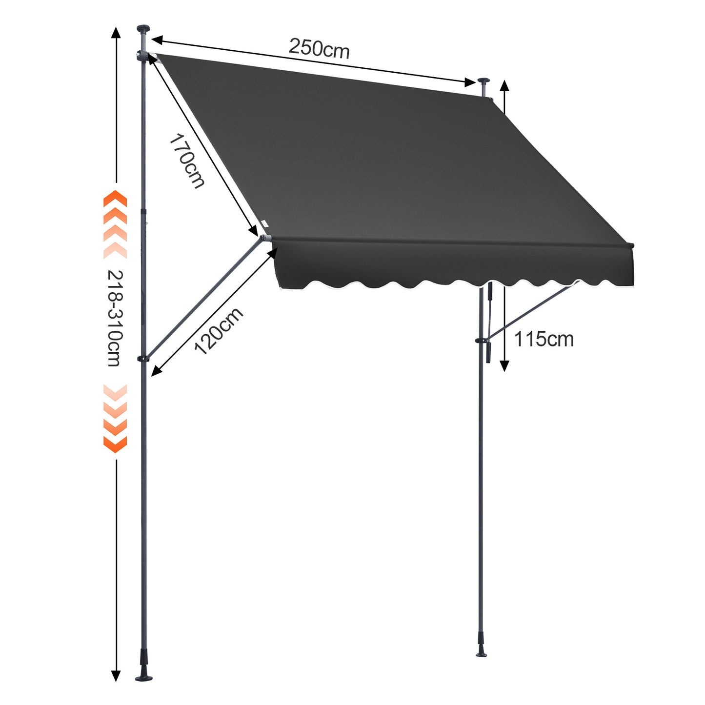 Uitvalscherm – Terrasscherm – Zonnescherm – Pergolascherm – Uitvalzonwering – 250x120 cm – UV Bescherming en Waterafstotend