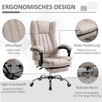 Bureaustoel – Draaistoel – Kantoorstoel – Office Chair – Gamestoel – Verstelbare Zithoogte – Inklapbare Voetensteun – Microfiber Bekleding – Plastic En Metalen Frame – Beige