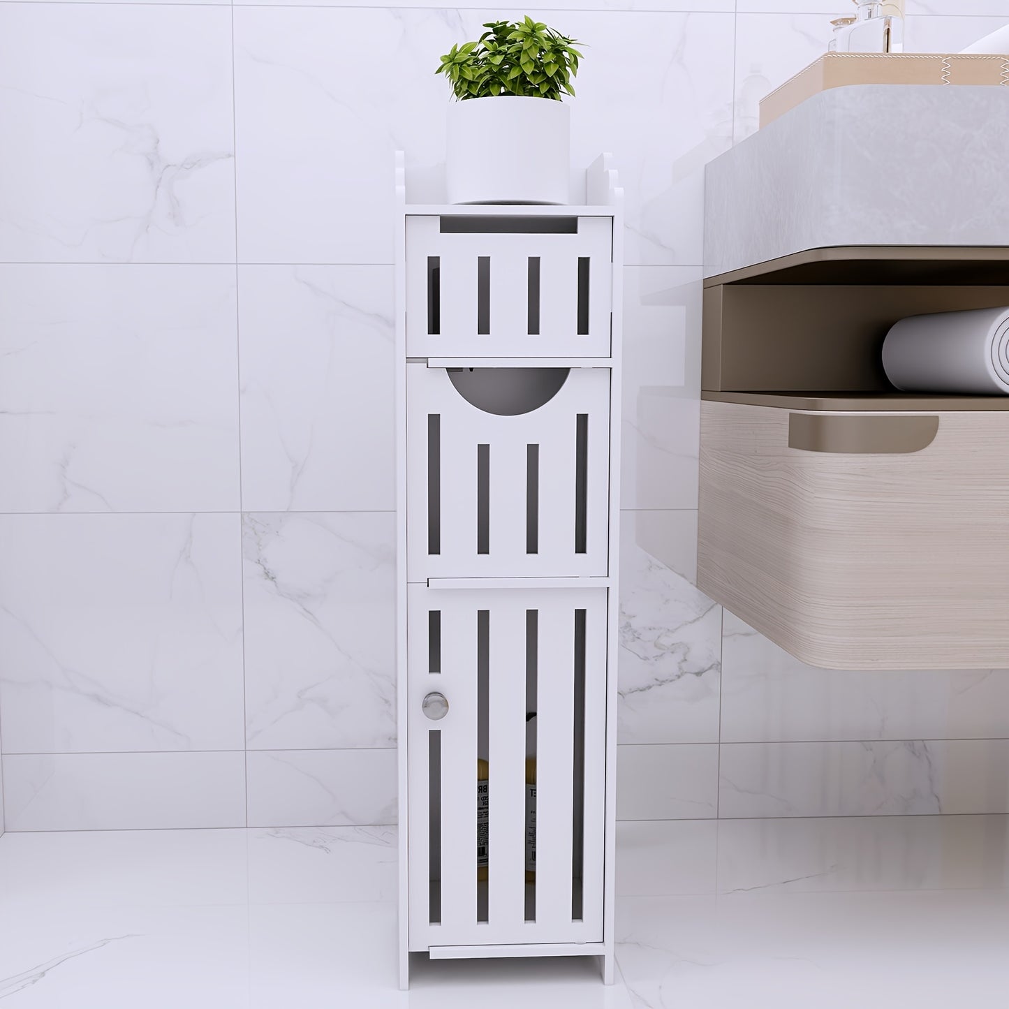 Toiletrolhouder – Toiletpapierkast – WC Rolhouder – WC Papierhouder – Toiletpapierhouder – Ultra Dun PVC Design – Compact 20x18x76 cm
