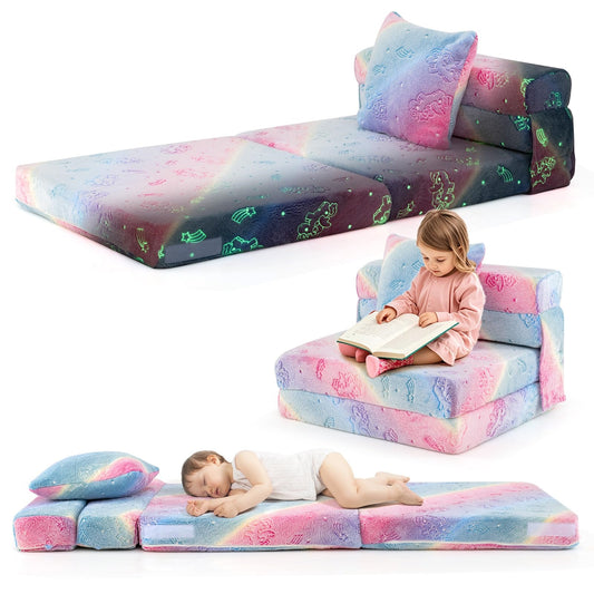 Kinderbank – Kinderstoel – Speelbank – Vloermatras – Kinderbed – Glow-in-the-Dark Print – Machinewasbare Flanellen Hoes
