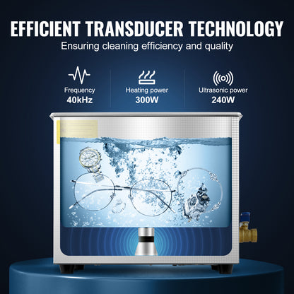 Ultrasone Reiniger – Sieradenreiniger – Brillenreiniger – Horlogereiniger – Bestekreiniger – 9,5 Liter RVS Tank – 40 kHz Ultrasoon Met Verwarming