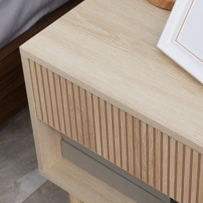 Nachtkastje – Bijzettafel – Sidetable – Bedtafeltje – Set van 2 – Natuurlijk Hout – Laden en Open Vakken – Compact 47x47x50 cm