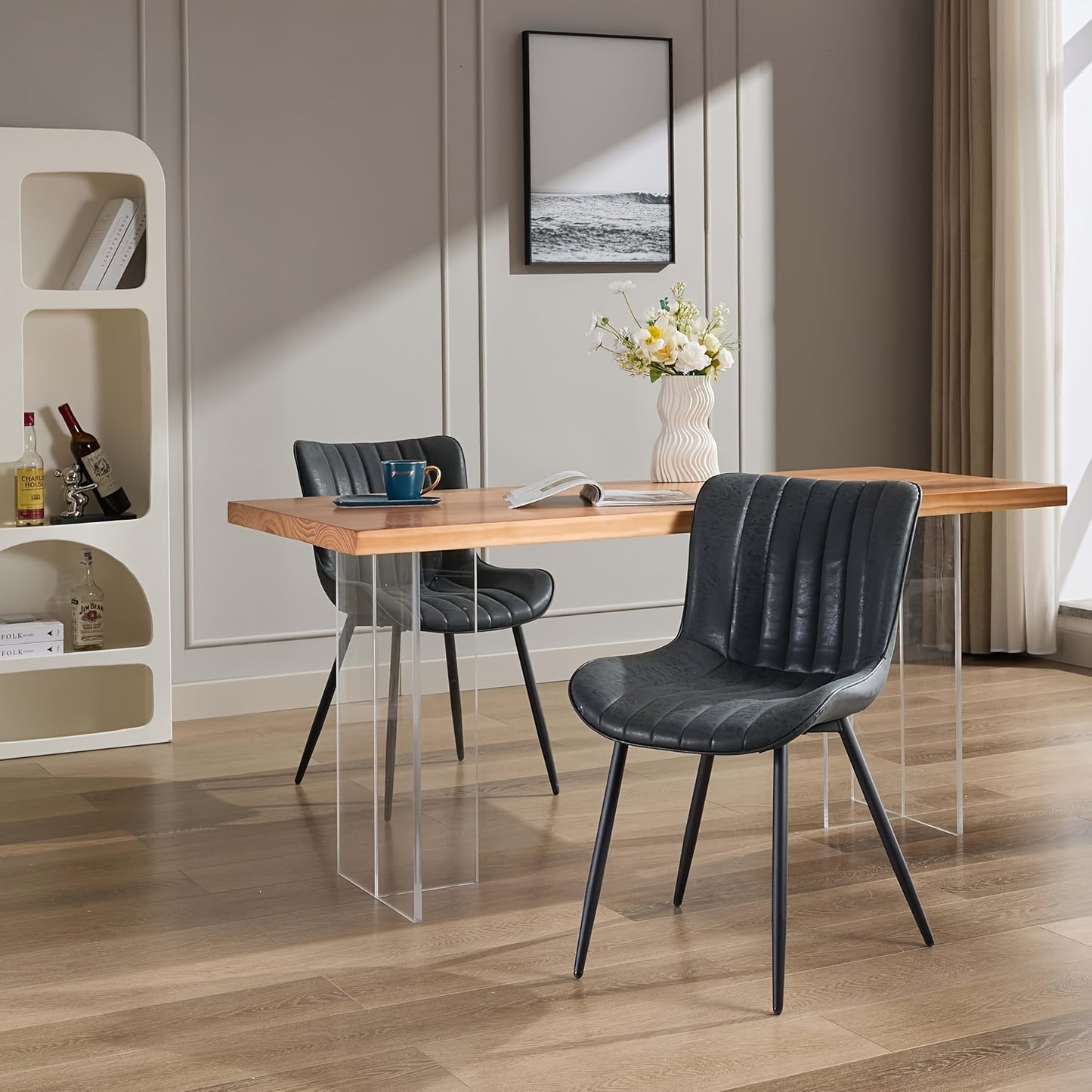 Eetkamerstoelen – Stoelen – Kuipstoelen – Keukenstoelen – Zwarte Armlos – Kunstleer Bekleding – Metaal Onderstel – Set Van 2