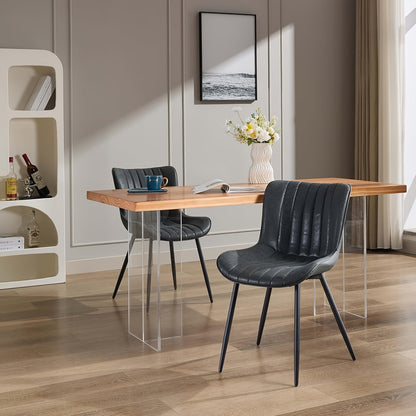 Eetkamerstoelen – Stoelen – Kuipstoelen – Keukenstoelen – Zwarte Armlos – Kunstleer Bekleding – Metaal Onderstel – Set Van 2