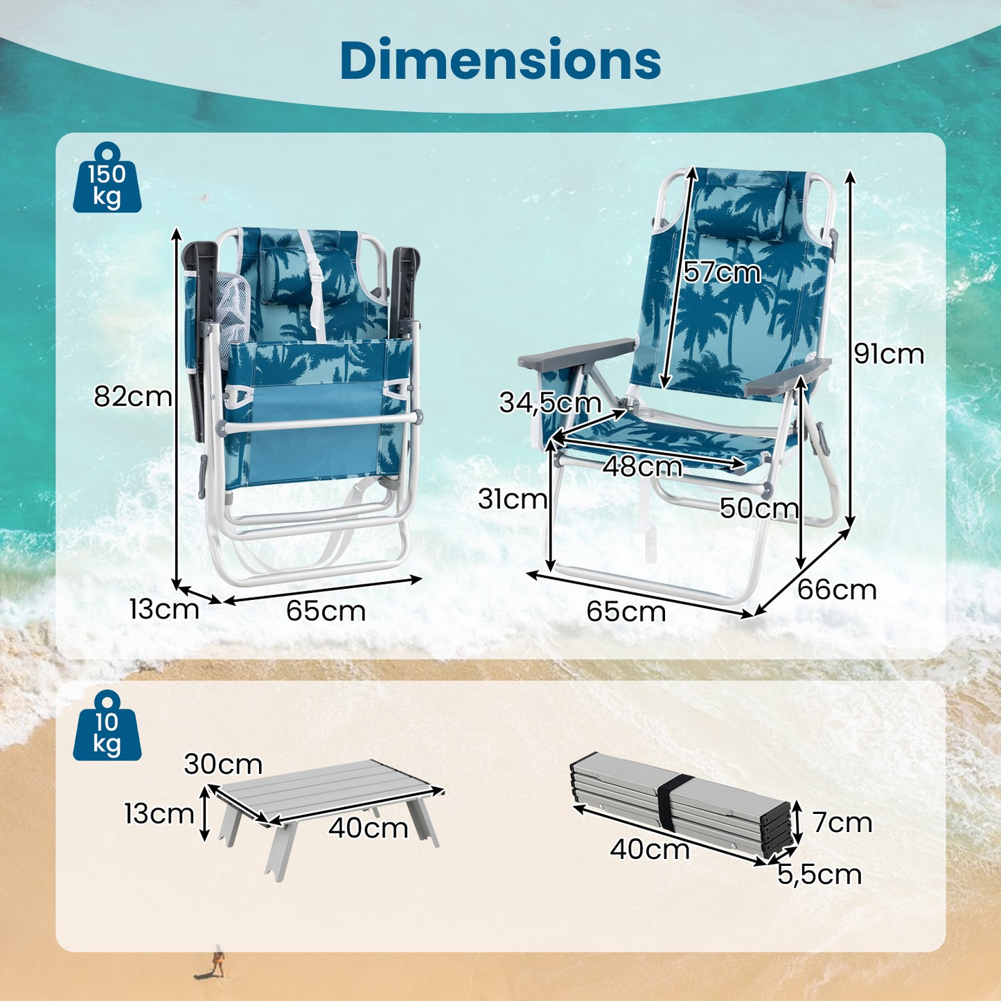 Camping Set – Camping Meubelset – Outdoor Tafel Met Stoelen – Strandmeubilair – Picknickset – Inklapbare Tafel Met 5 Verstelbare Hoeken – Lichtgewicht Aluminium Frame Met Bekerhouders – Blauw
