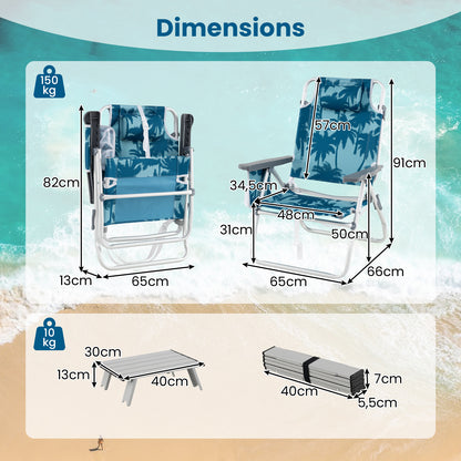 Camping Set – Camping Meubelset – Outdoor Tafel Met Stoelen – Strandmeubilair – Picknickset – Inklapbare Tafel Met 5 Verstelbare Hoeken – Lichtgewicht Aluminium Frame Met Bekerhouders – Blauw