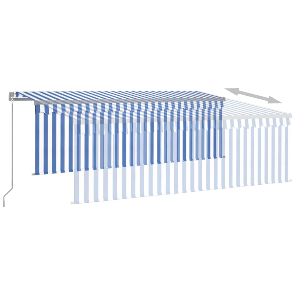 Buitenzonwering – Terraszonwering – Uittrekbare Markies – Zonnescherm – Buitenluifel – Blauw-Wit Gestreept – 4x3 Meter – Verstelbare Hoek en Waterbestendig Polyester