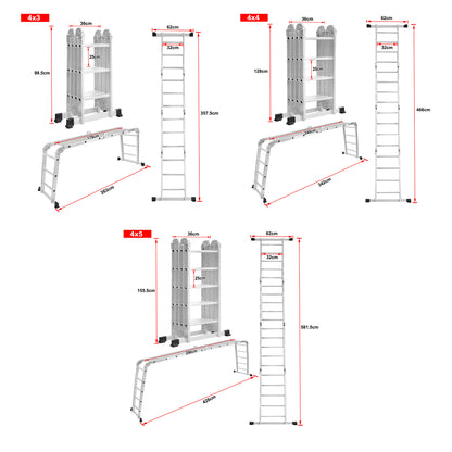 Ladder – Huishoudtrap – Keukentrap – Vouwladder – Werkplatform – 6-in-1 Multifunctioneel – Aluminium, 20 Treden, Inklapbaar tot 285 cm Hoogte