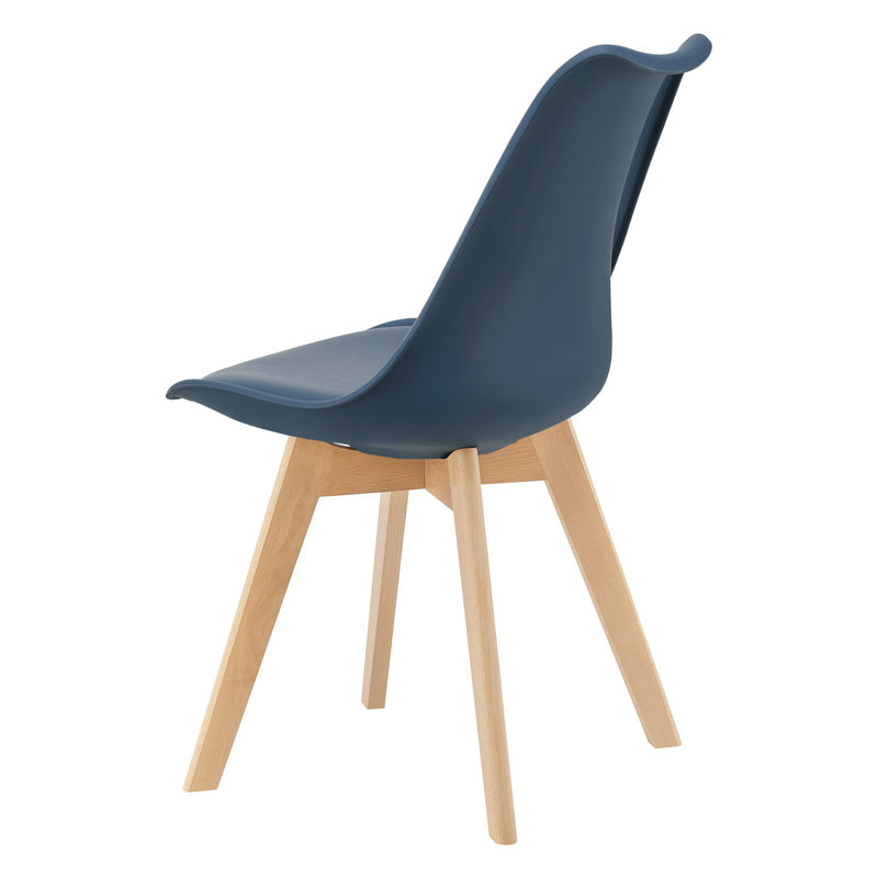 Eetkamerstoel – Stoel – Kuipstoel – Keukenstoel – Woonkamerstoel – Set van 6 – PU Kunstleer – Beukenhouten Frame – Zithoogte 45 cm – Blauw