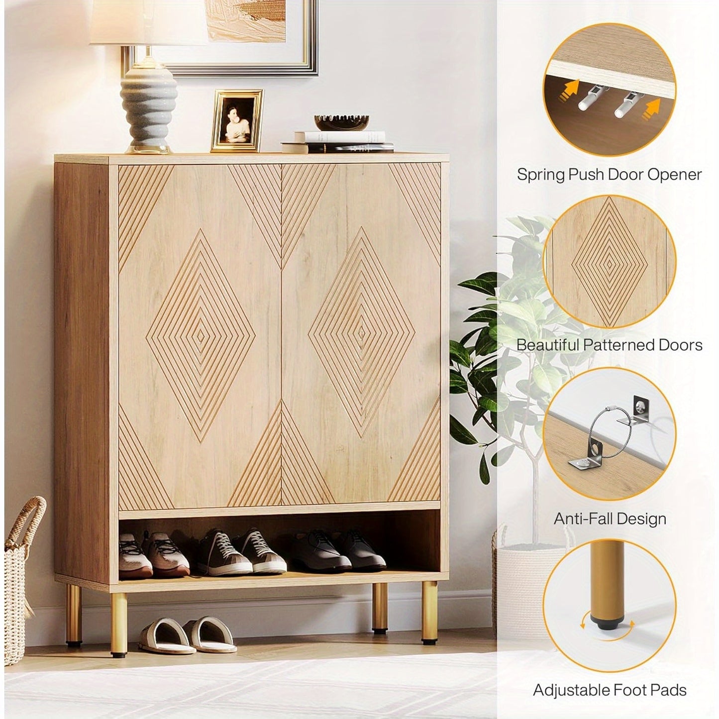 Schoenenkast – Schoenrek – Schoenopberger – Schoenmeubel – Schoenorganizer – 6-lagen Houten Kast – Verstelbare Planken – Eiken Hout Vloerkast