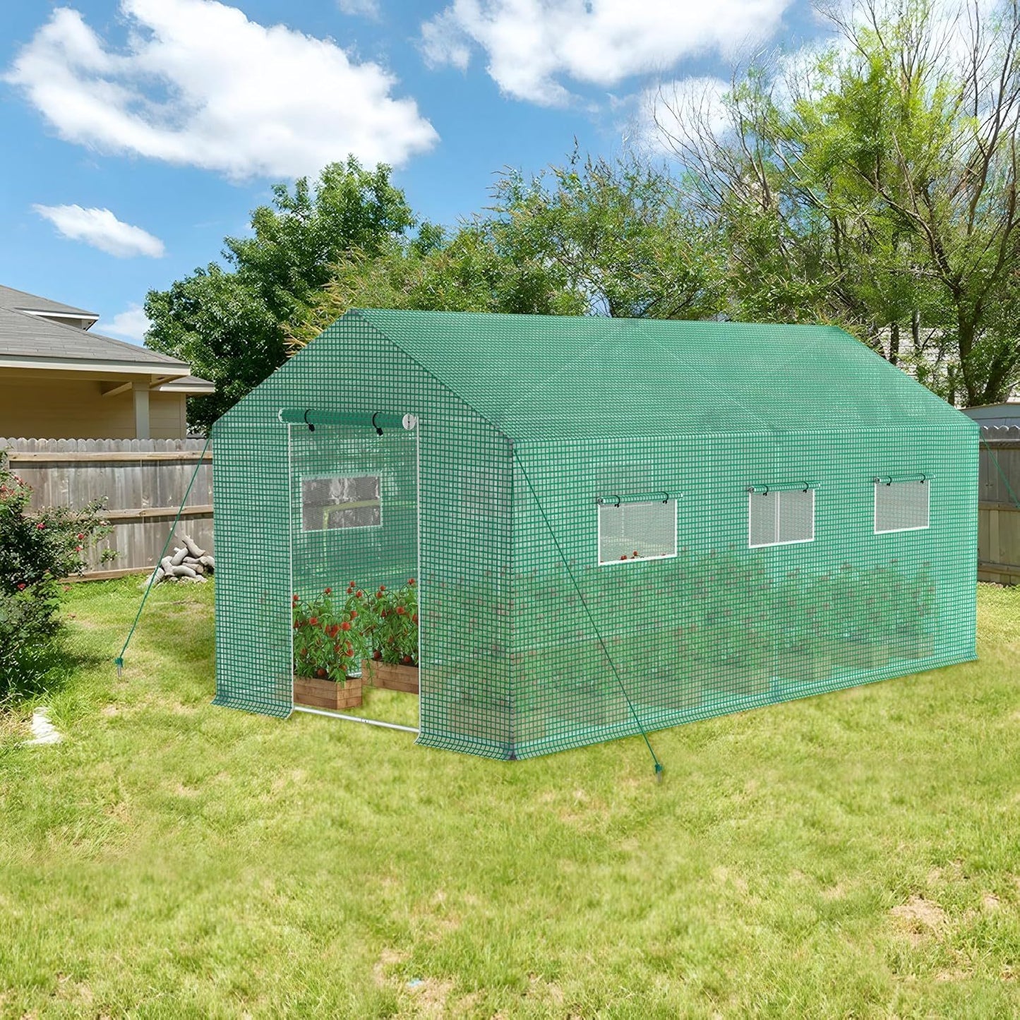 Kas – Kweekkas – Tuinkas – Broeikas – Plantenkas – 4,5x2x2 Meter – UV-bestendig Meshfolie – Ventilatieramen