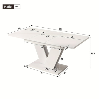 Uittrektafel – Uitschuifbare Eettafel – Uitklapbare Tafel – Inklapbare Eettafel – Uitbreidbare Tafel – Wit – 120-160x80 cm – Dik Tafelblad & V-vormige Poten