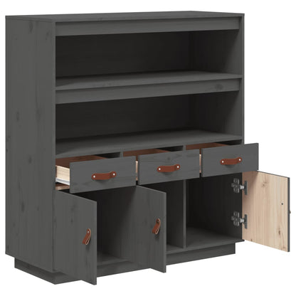 Hoogkast – Opbergkast – Dressoir – Kledingkast – Vitrinekast – Massief Dennenhout – 3 Deuren & 3 Laden – Grijs Afgelakt