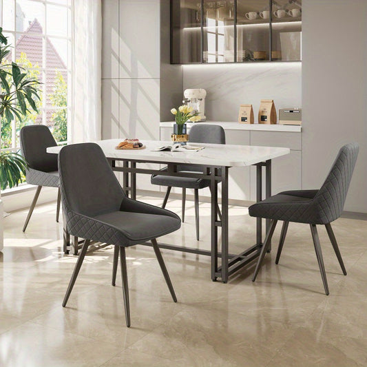 Eettafelset – Eethoek – Diningset – Eettafel Met Stoelen – Keukentafelset – 120x70 Cm Marmerlook Tafel – 4 Donkergrijze Stoelen Met Rugleuning