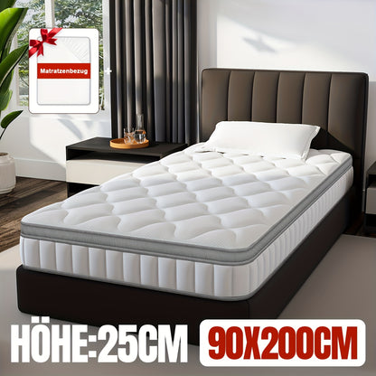 Matras – Pocketveringmatras – Koudschuimmatras – Tweepersoonsmatras – Eenpersoonsmatras – 90x200 cm – 7-Zones – 25 cm Hoog – Ademend & Hypoallergeen