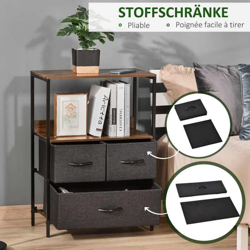 Ladekast – Dressoir – Opbergkast – Kledingkast – Vintage Meubel – Zwart Metalen Frame – Verstelbare Voeten – Stoffen Laden – MDF Plank
