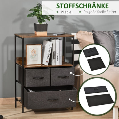 Ladekast – Dressoir – Opbergkast – Kledingkast – Vintage Meubel – Zwart Metalen Frame – Verstelbare Voeten – Stoffen Laden – MDF Plank