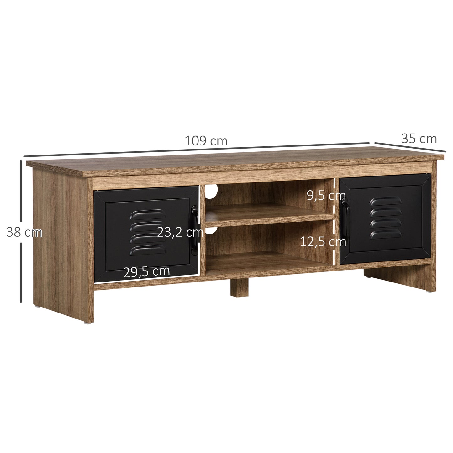 TV Meubel – TV Kast – Televisiemeubel – RTV Kast – Meubel – Industrieel Design – 110 cm Breed – Houtnerf Met Zwarte Metalen Deuren