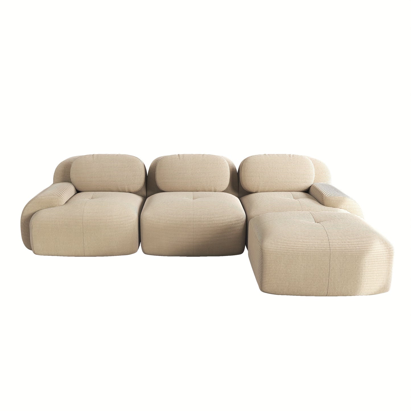 A Corner Sofa That Is Modular And Does Not Need to Be Assembled, Designed for Comfort And Pets, Crafted from Corduroy with Wide Armrests, Featuring 32D High-Stretch Material, Ideal for Both Living Rooms And Bedrooms, in a Bei