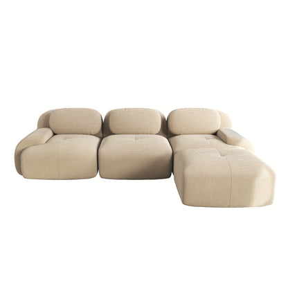 A Corner Sofa That Is Modular And Does Not Need to Be Assembled, Designed for Comfort And Pets, Crafted from Corduroy with Wide Armrests, Featuring 32D High-Stretch Material, Ideal for Both Living Rooms And Bedrooms, in a Bei