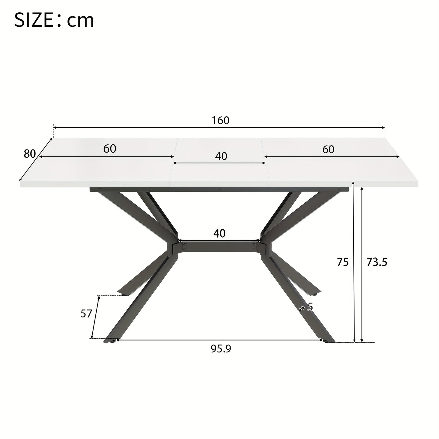 Uitklapbare Eettafel – Uitschuifbare Tafel – Klaptafel – Uitbreidbare Eettafel – Witte Eettafel – Zwarte Metalen Poten – Geschikt Voor 4-6 Personen