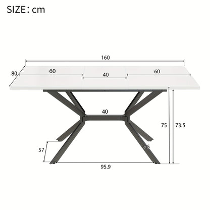Uitklapbare Eettafel – Uitschuifbare Tafel – Klaptafel – Uitbreidbare Eettafel – Witte Eettafel – Zwarte Metalen Poten – Geschikt Voor 4-6 Personen