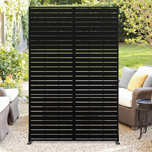 Privacy Scherm – Tuinafscheiding – Balkon Scherm – Windscherm – Buitenpaneel – Hard Type – Gegalvaniseerd Staal – Weerbestendig Zwart Horizontaal Streep Design