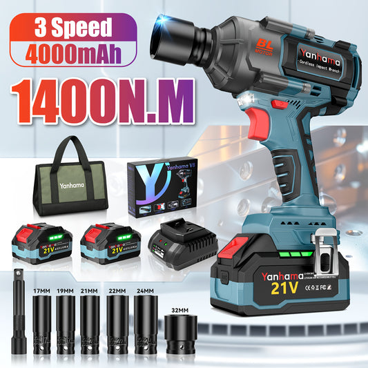 Elektrische Slagschroevendraaier – Accuschroevendraaier – Impact Wrench – Slagschroefmachine – Draadloze Schroevendraaier – 21V Brushless Motor – 4000mAh Lithium-ion Accu – Blauw