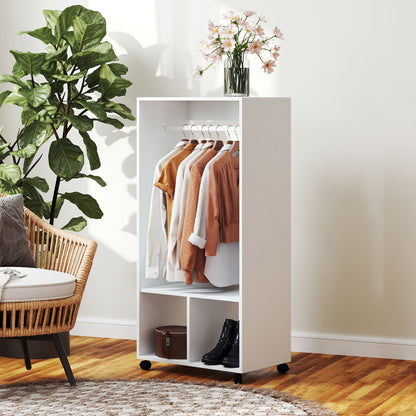 Witte Bamboe Kledingkast – Kledingrek – Opbergkast – Woonkamerkast – Dressoirkast – Met 4 Wieltjes – Ruimtebesparend Design – 127 cm Hoog – 3,2 Kubieke Voet Opbergruimte