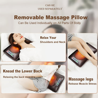 Massagekussen – Massagekussen Elektrisch – Nekmassage Apparaat – Shiatsu Massagekussen – Massage Mat Volledig Lichaam – 9 Massagemodi & 9 Snelheidsstanden – Afneembaar Nekkussen & Verwarmingsfunctie