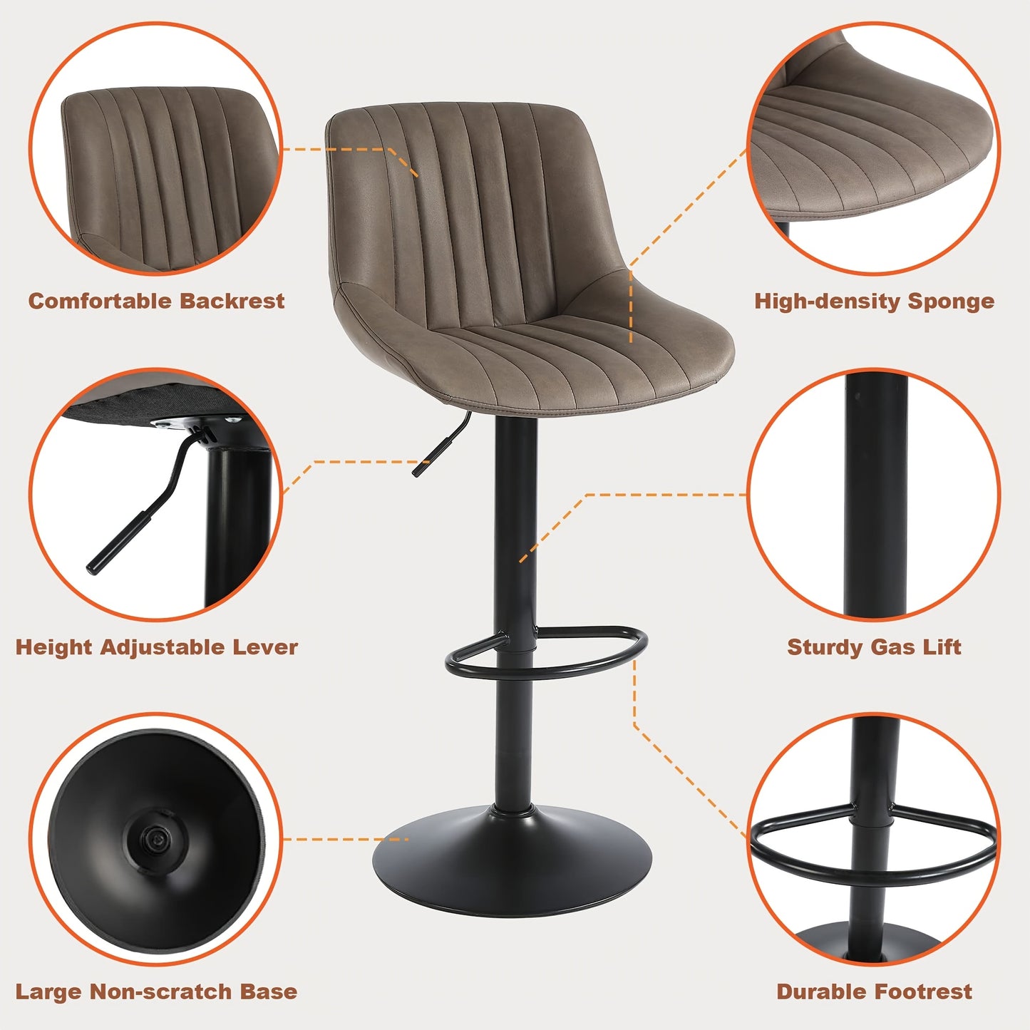 Barkrukken – Barkruk – Barstoel – Stoel – Kruk – Set Van 2 Verstelbare Barkrukken Bruin – PU-Leder – Metalen Frame – Draaibaar 360°