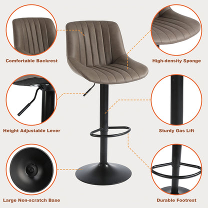 Barkrukken – Barstoelen – Keukenstoelen – Krukken – Barkruk Set – Donkergrijs – Verstelbare Hoogte – Draaibare Zitting Met Rugleuning