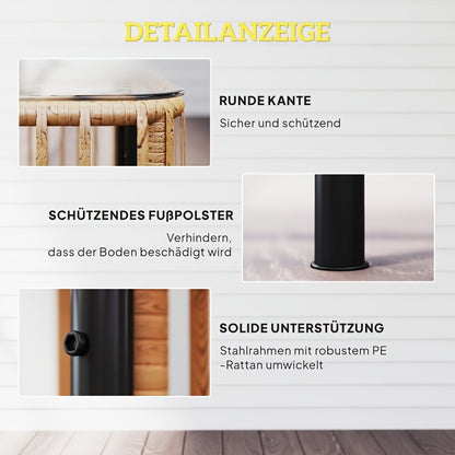 Bijzettafel – Tafeltje – Salontafel – Bijzettafeltje – Sidetable – Compact Vierkant Design – Glasblad & Weersbestendig Rattan – Lichtgewicht & Stevig
